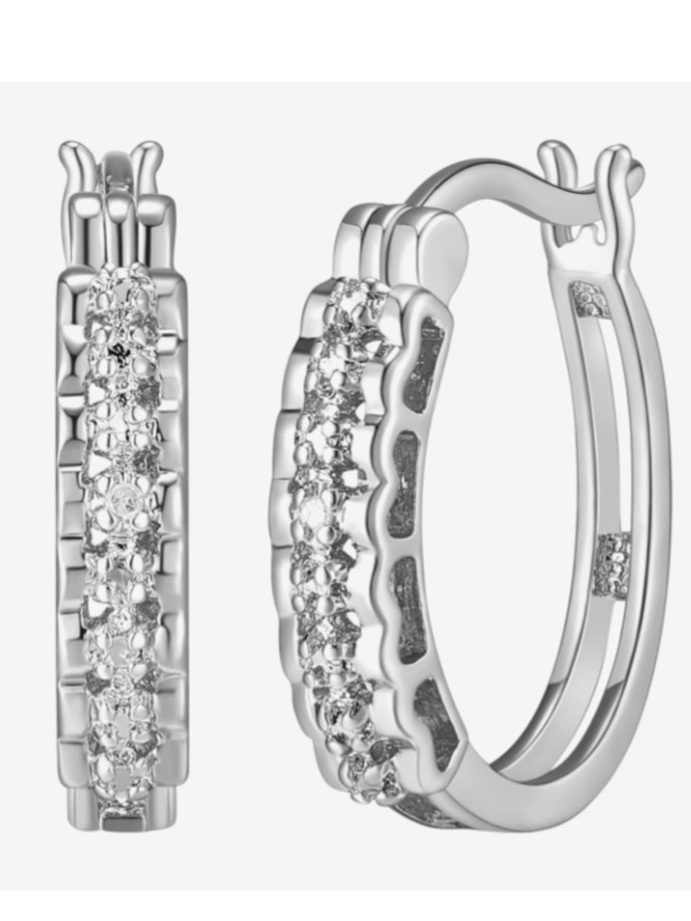 Sterling Silver Diamond Hoop Earrings - Women Jewelry